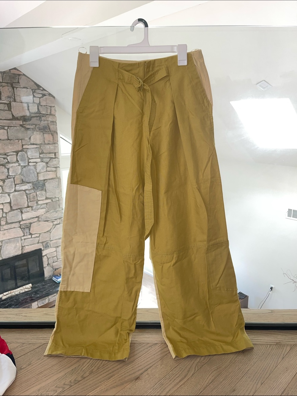 Zara Two-Tone Cargo Wide-Leg Pants in Mustard and Beige